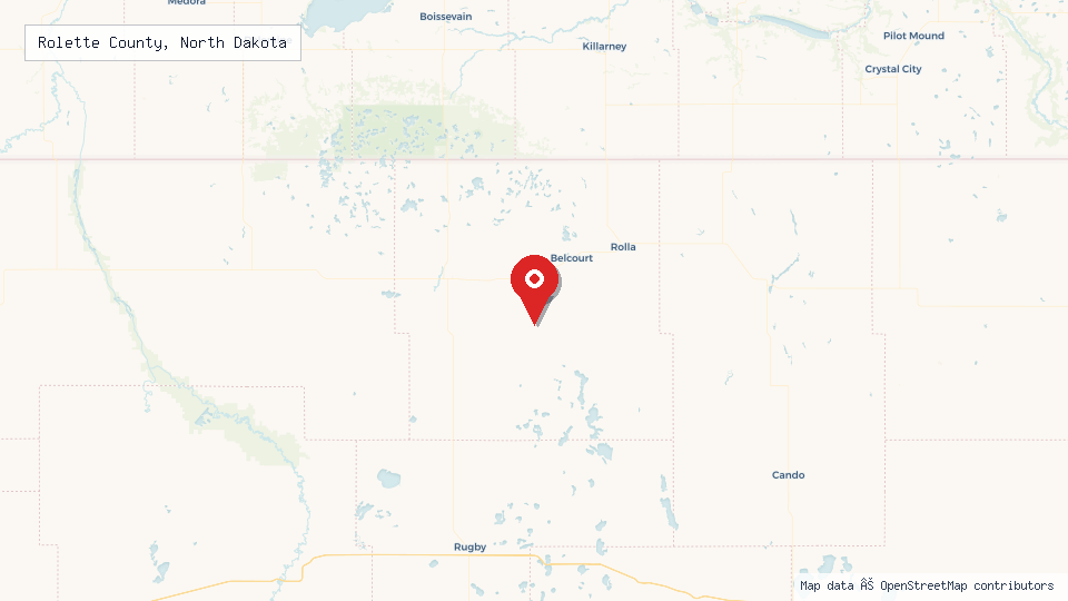 Street map of Rolette County, North Dakota with location pin