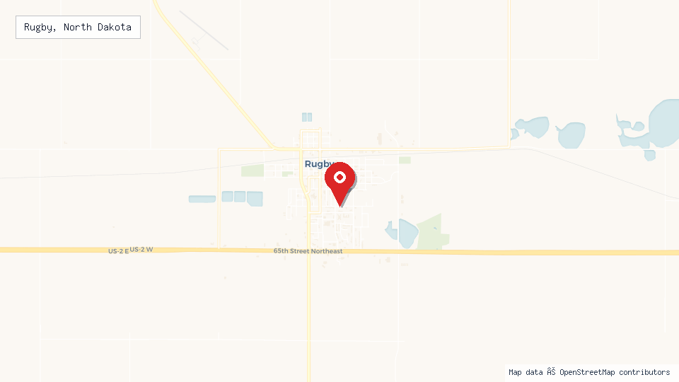 Street map of Rugby, North Dakota with location pin