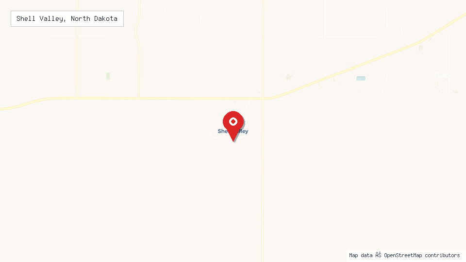 Street map of Shell Valley, North Dakota with location pin