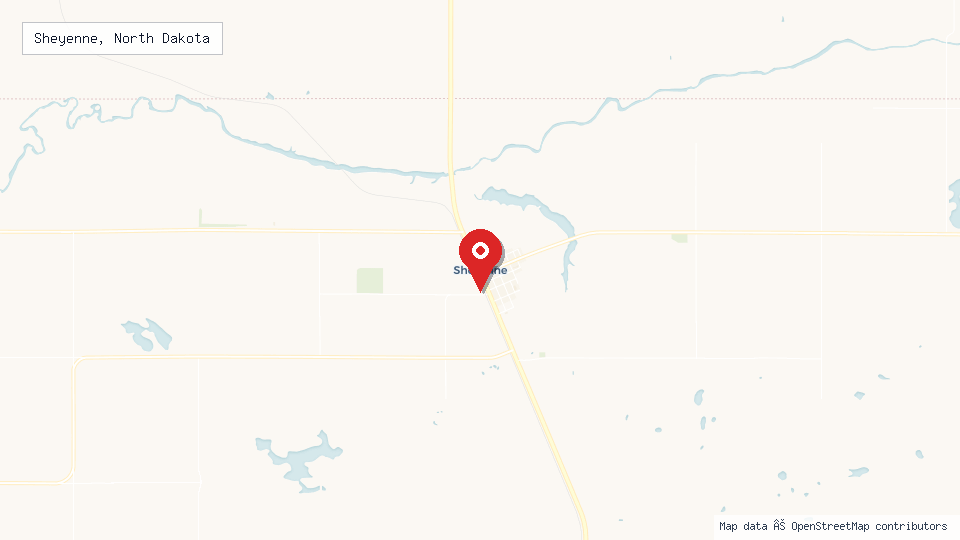 Street map of Sheyenne, North Dakota with location pin