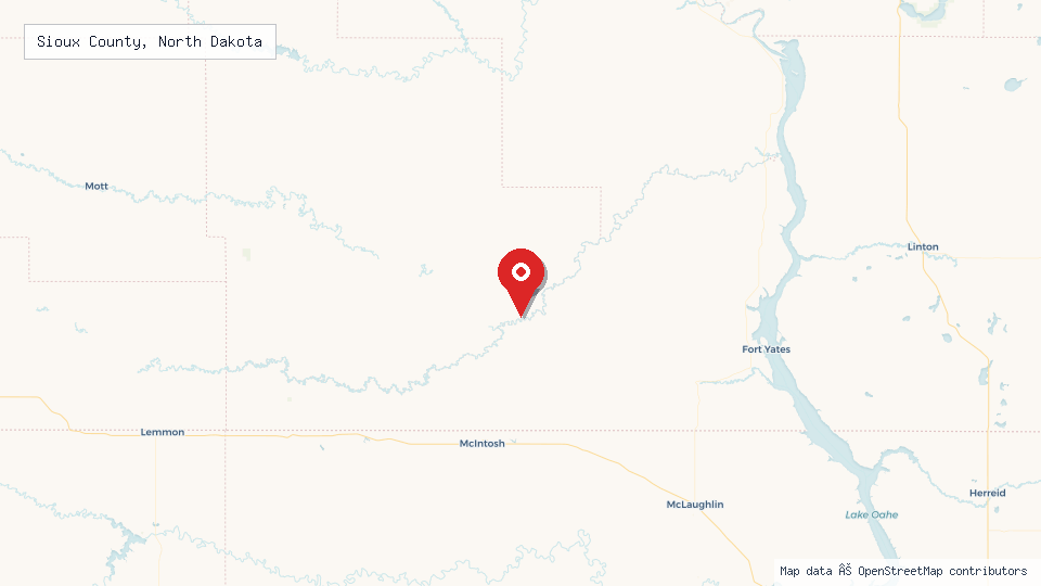 Street map of Sioux County, North Dakota with location pin