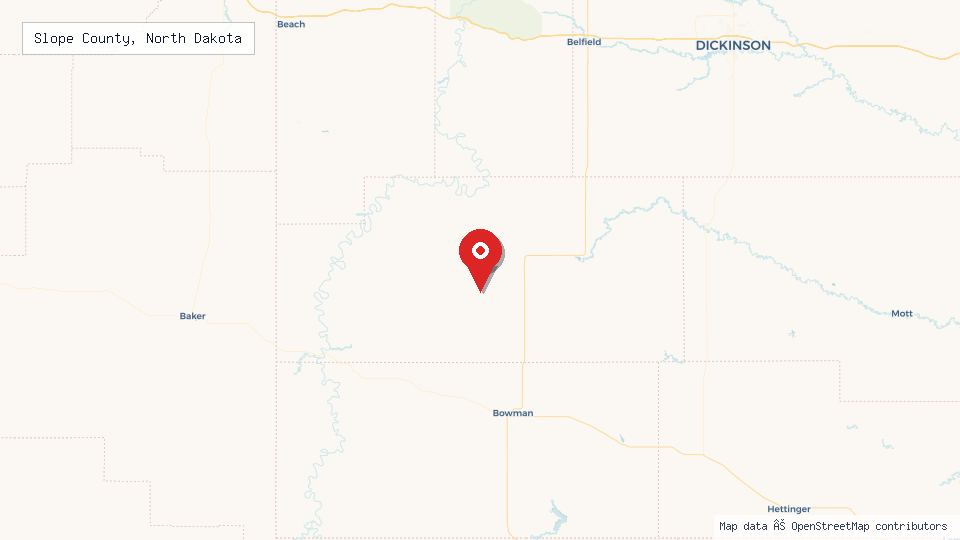 Street map of Slope County, North Dakota with location pin