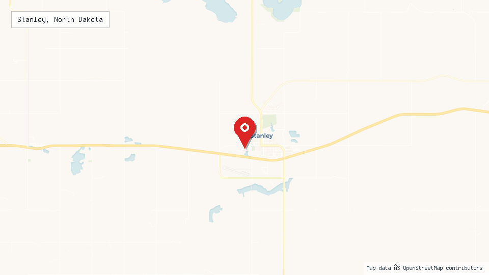 Street map of Stanley, North Dakota with location pin