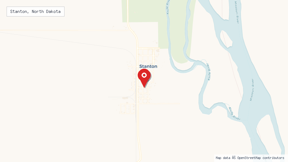 Street map of Stanton, North Dakota with location pin