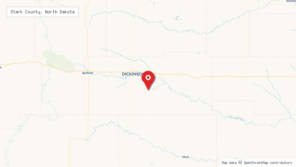 Street map of Stark County, North Dakota with location pin