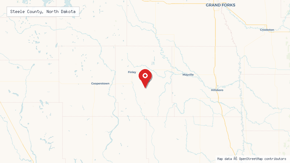 Street map of Steele County, North Dakota with location pin