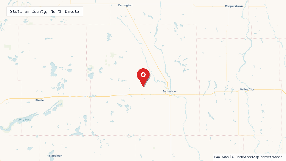 Street map of Stutsman County, North Dakota with location pin