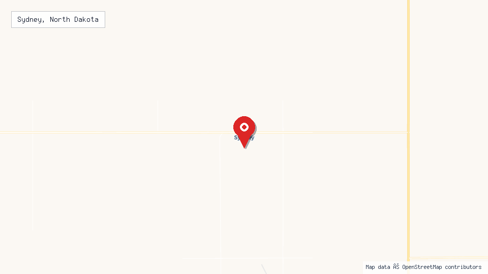 Street map of Sydney, North Dakota with location pin
