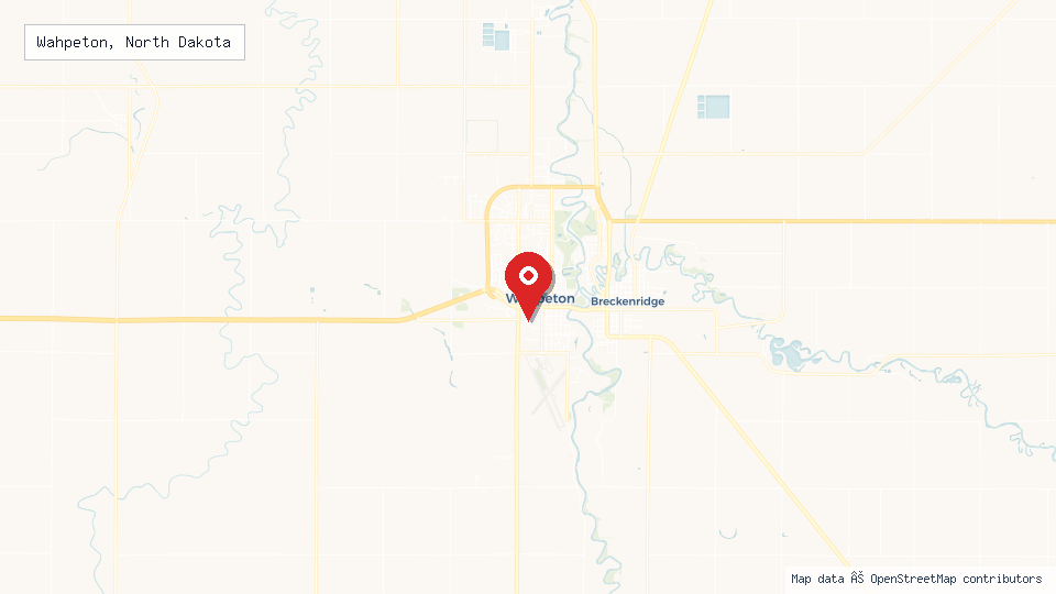 Street map of Wahpeton, North Dakota with location pin