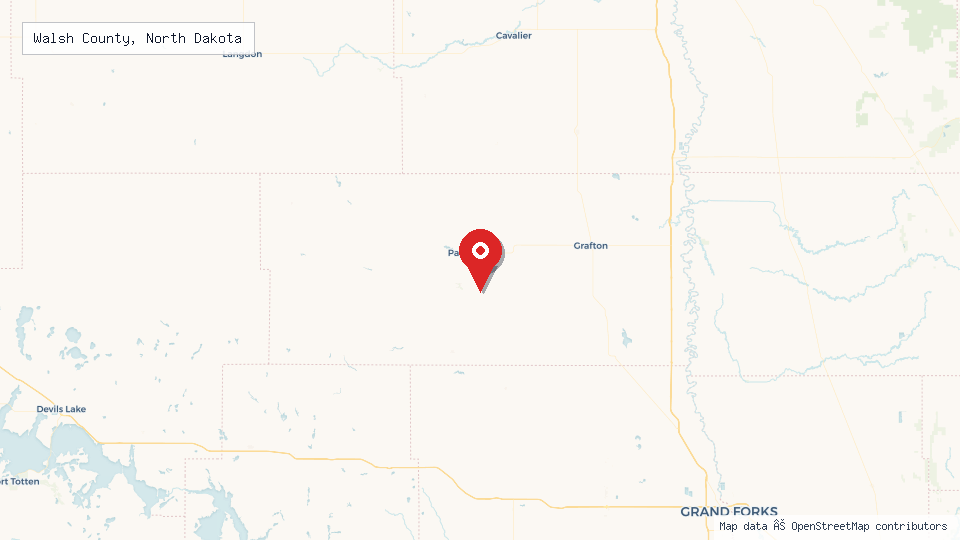 Street map of Walsh County, North Dakota with location pin