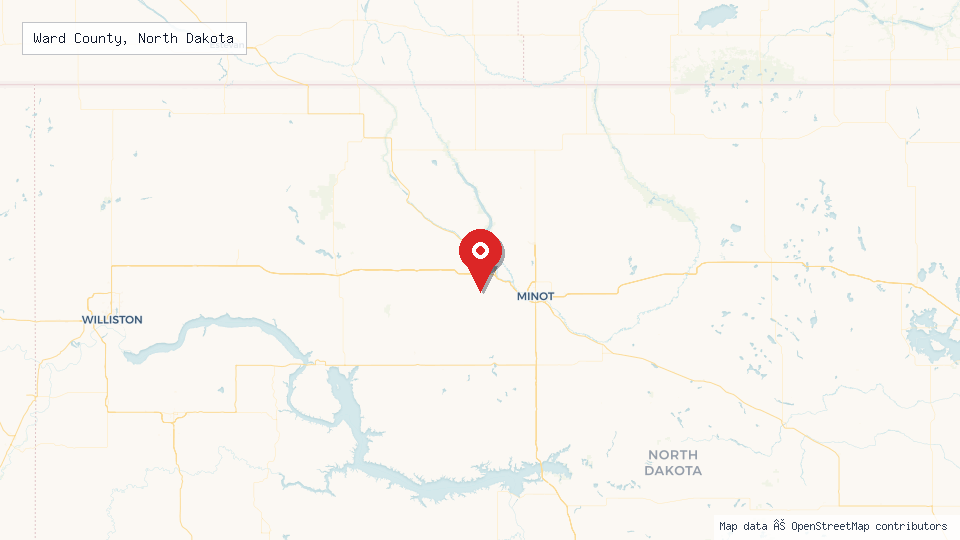Street map of Ward County, North Dakota with location pin