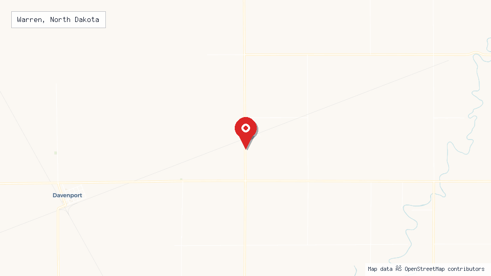 Street map of Warren, North Dakota with location pin