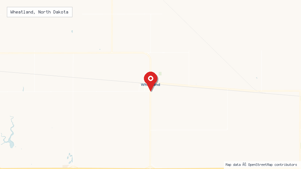 Street map of Wheatland, North Dakota with location pin