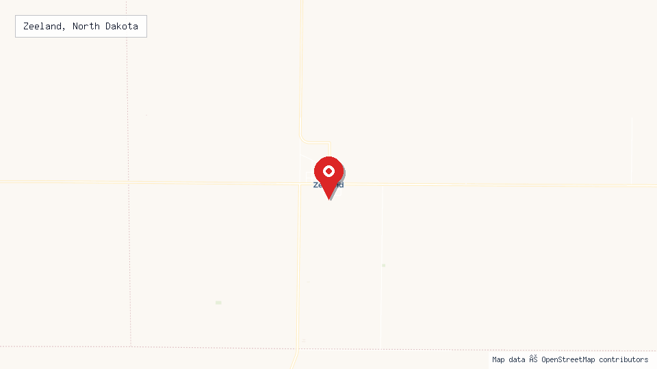 Street map of Zeeland, North Dakota with location pin