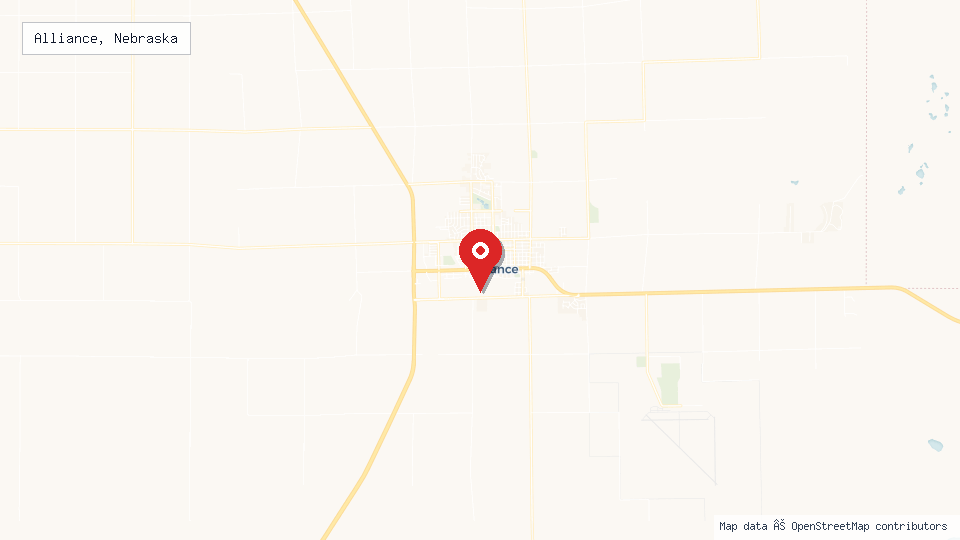 Street map of Alliance, Nebraska with location pin
