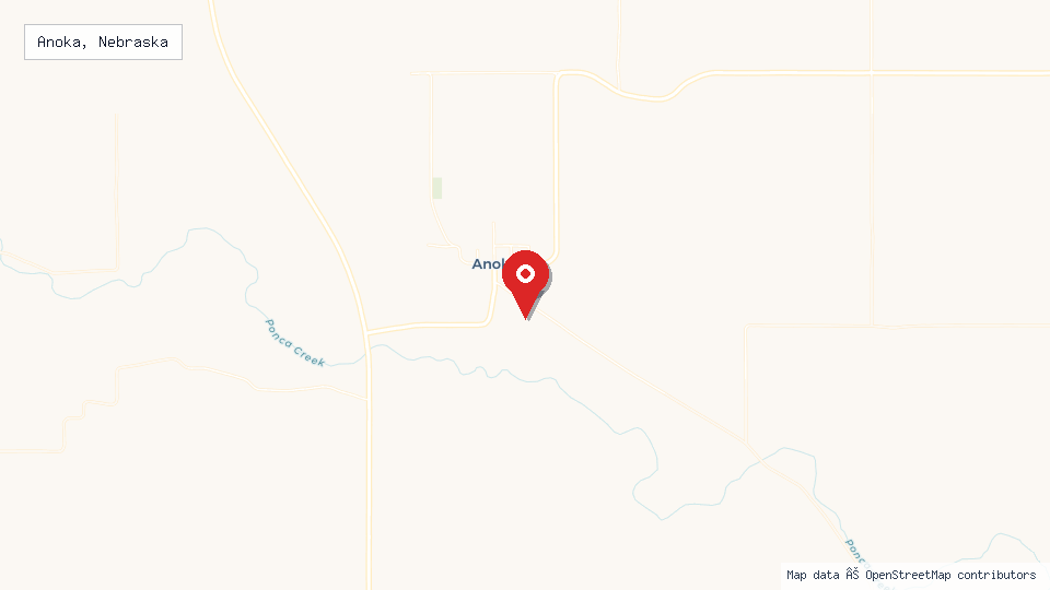 Street map of Anoka, Nebraska with location pin