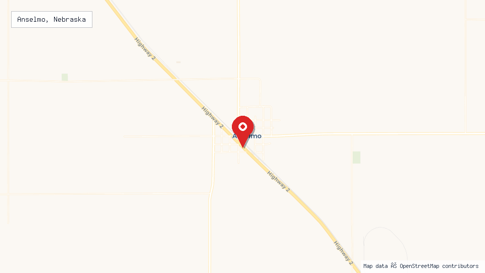 Street map of Anselmo, Nebraska with location pin
