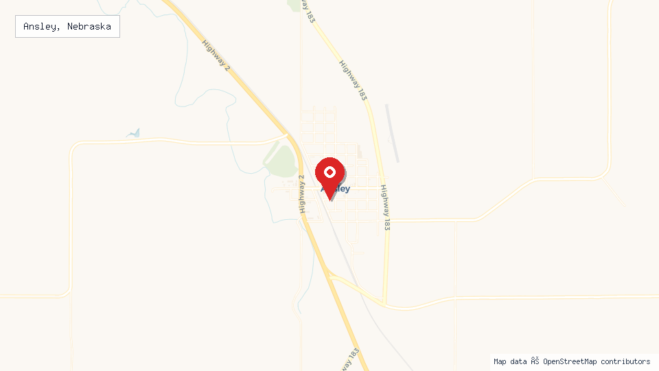 Street map of Ansley, Nebraska with location pin