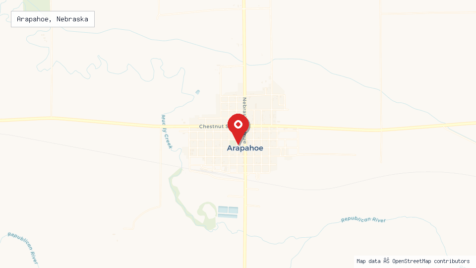 Street map of Arapahoe, Nebraska with location pin