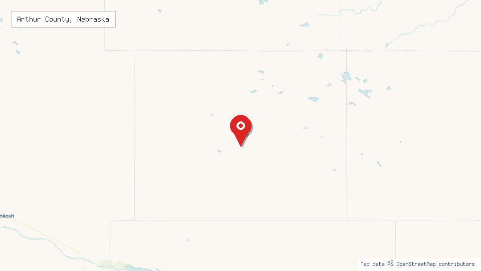 Street map of Arthur County, Nebraska with location pin