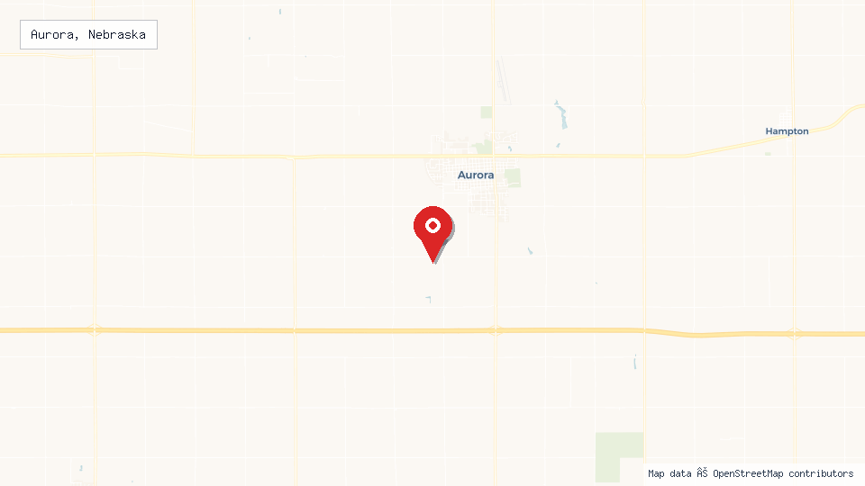 Street map of Aurora, Nebraska with location pin
