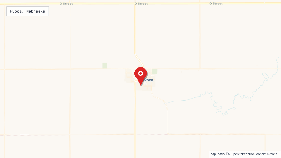 Street map of Avoca, Nebraska with location pin