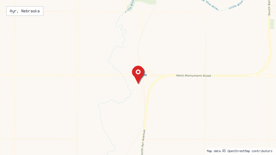Street map of Ayr, Nebraska with location pin