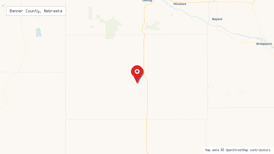 Street map of Banner County, Nebraska with location pin