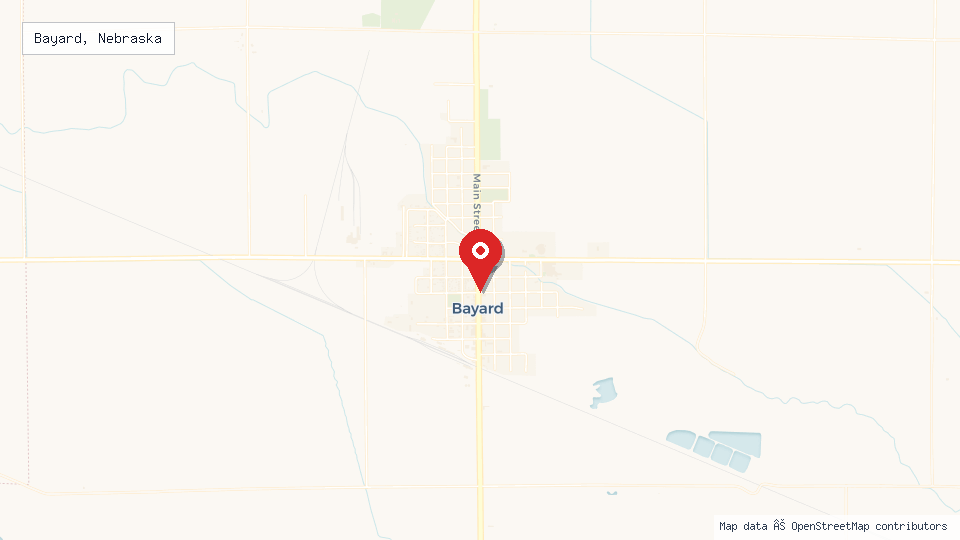 Street map of Bayard, Nebraska with location pin
