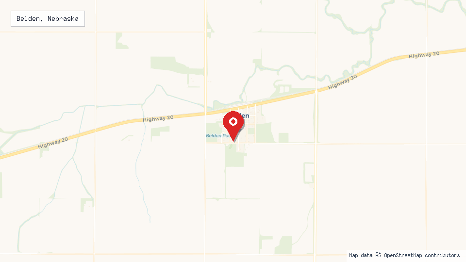 Street map of Belden, Nebraska with location pin