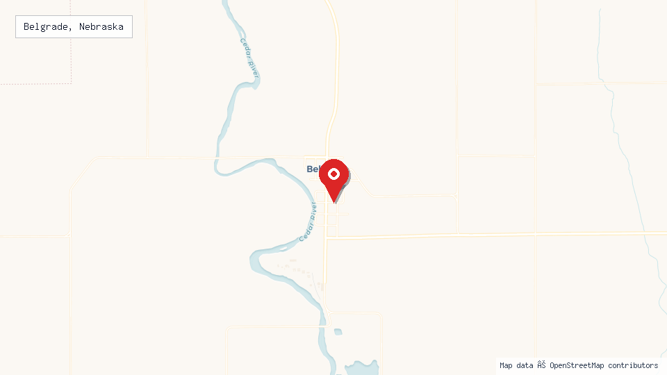 Street map of Belgrade, Nebraska with location pin