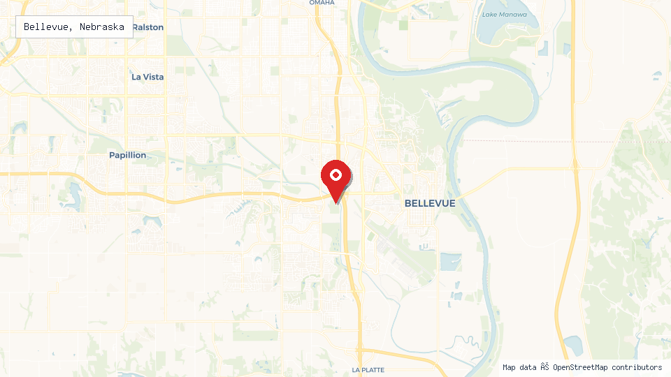 Street map of Bellevue, Nebraska with location pin