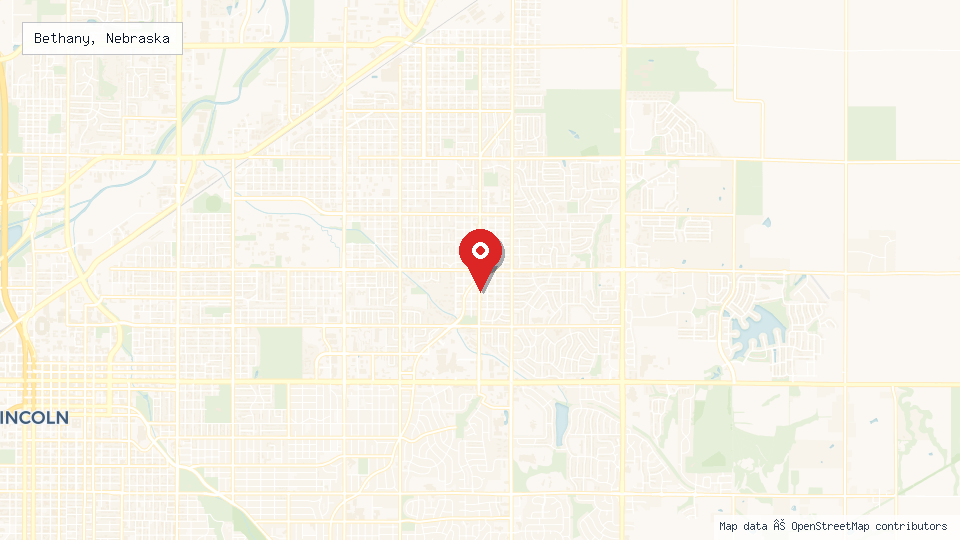 Street map of Bethany, Nebraska with location pin