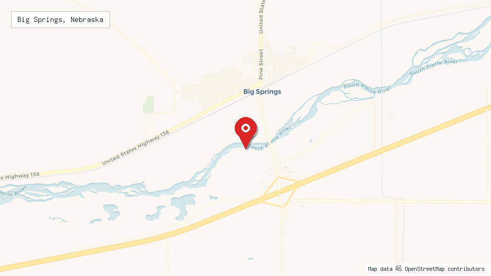 Street map of Big Springs, Nebraska with location pin