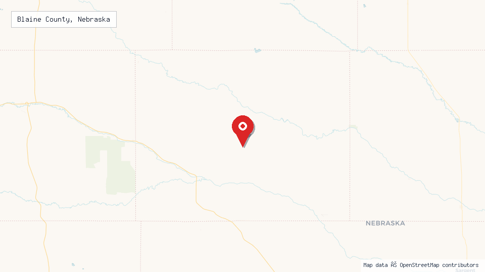 Street map of Blaine County, Nebraska with location pin
