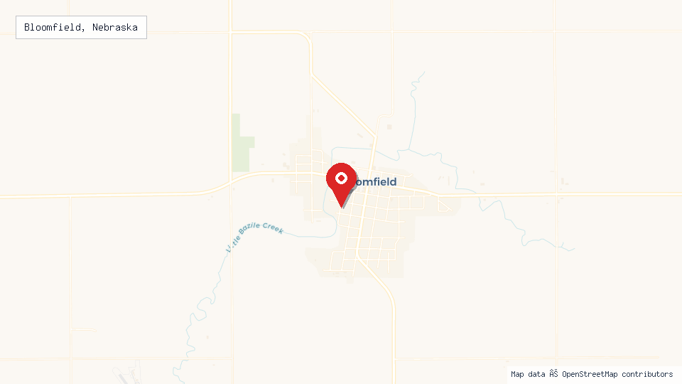 Street map of Bloomfield, Nebraska with location pin