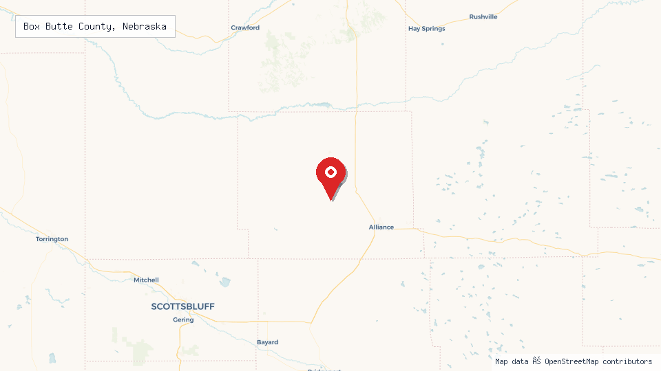 Street map of Box Butte County, Nebraska with location pin
