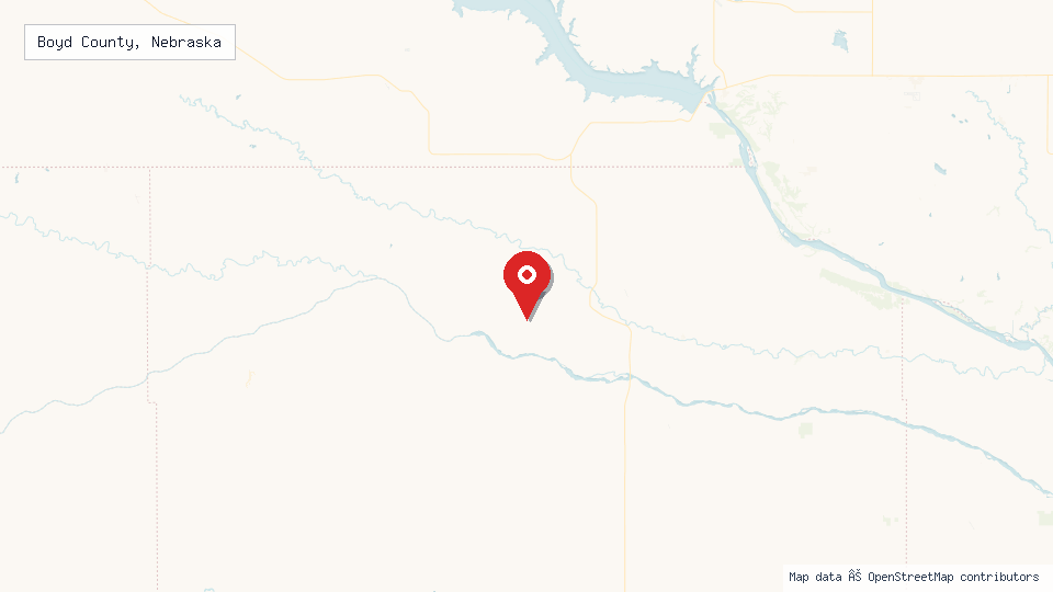 Street map of Boyd County, Nebraska with location pin
