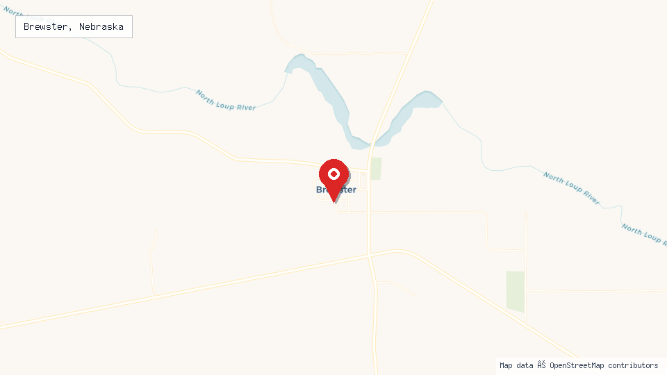 Street map of Brewster, Nebraska with location pin