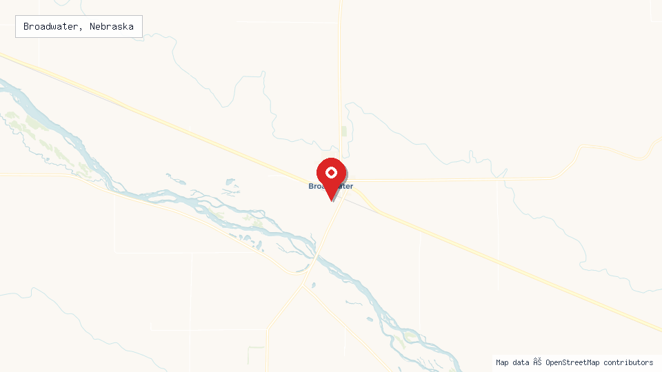 Street map of Broadwater, Nebraska with location pin