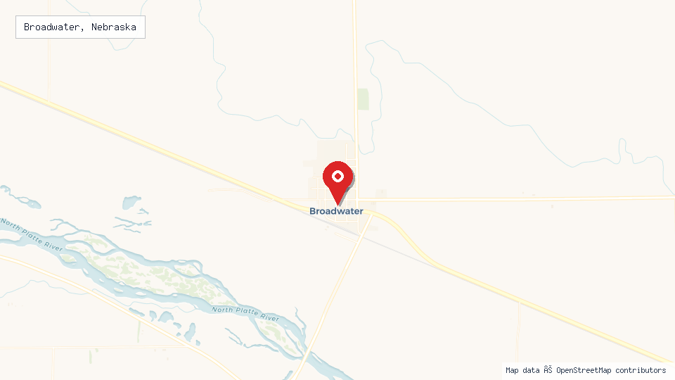 Street map of Broadwater, Nebraska with location pin