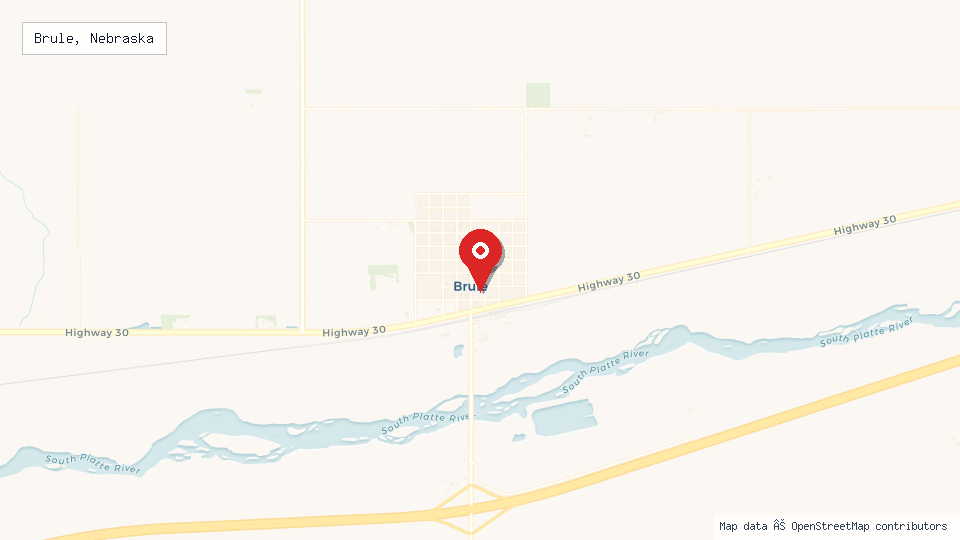 Street map of Brule, Nebraska with location pin