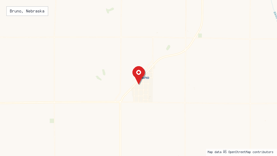 Street map of Bruno, Nebraska with location pin