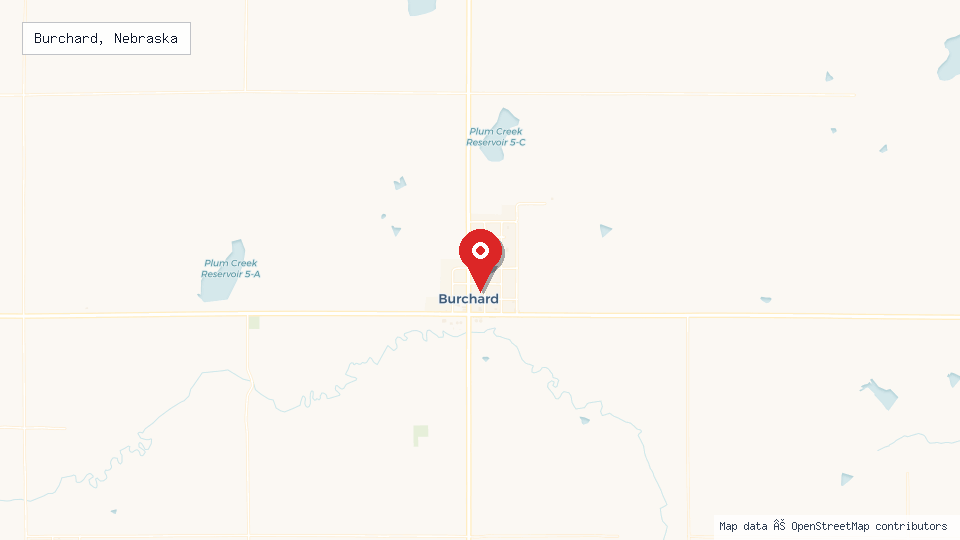 Street map of Burchard, Nebraska with location pin