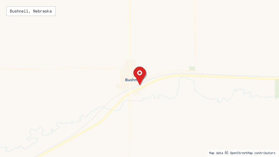 Street map of Bushnell, Nebraska with location pin