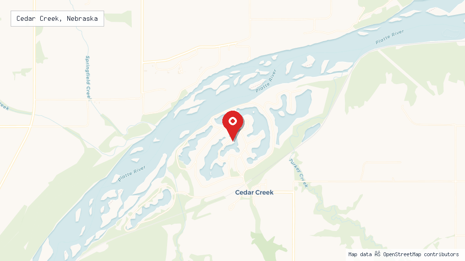 Street map of Cedar Creek, Nebraska with location pin