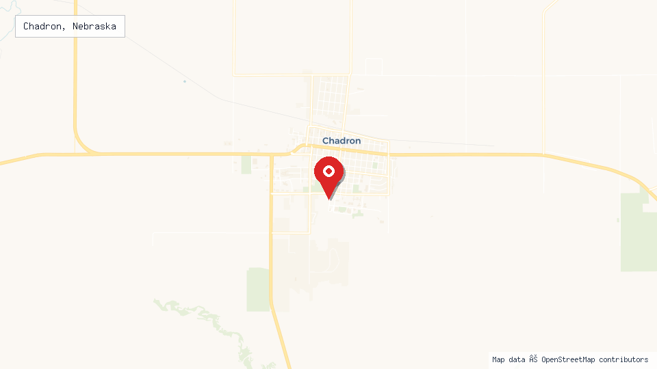 Street map of Chadron, Nebraska with location pin