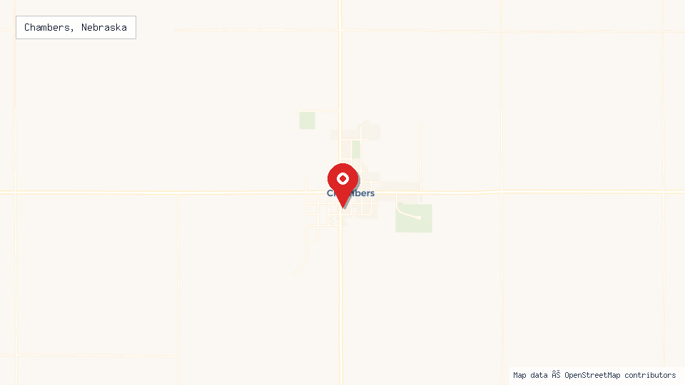 Street map of Chambers, Nebraska with location pin