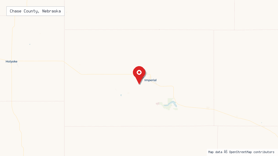 Street map of Chase County, Nebraska with location pin