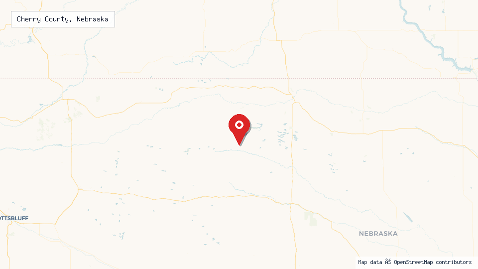 Street map of Cherry County, Nebraska with location pin